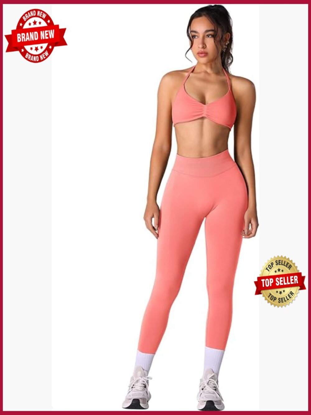 2 Piece Seamless Halter Sports Bra Scrunch Butt High Waist Leggings Gym Yoga Set